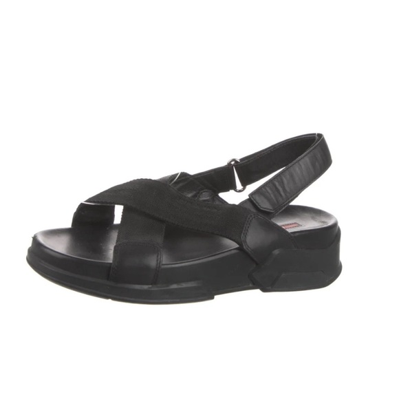 Prada Capretto Strappy 55mm Black Leather Slingback Sandal  Prada Elegant Black Strappy Sandals 38